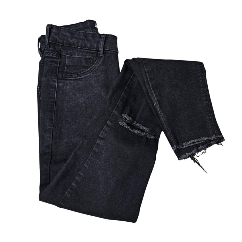 Zara Trafaluc Black Skinny High Waist Distressed Ripped Knee Jeans | US02